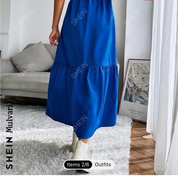 New SHEIN Mulvari Layered Sleeve Ruffle Hem Dress in Royal Blue Size M - Picture 6 of 10